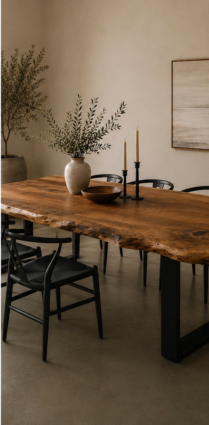 The Horizon — live-edge timber dining table with black steel legs, handcrafted in Canberra